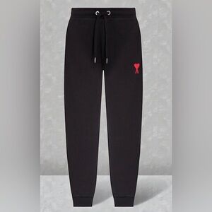 AMI Black Sweatpants with Red Heart Logo